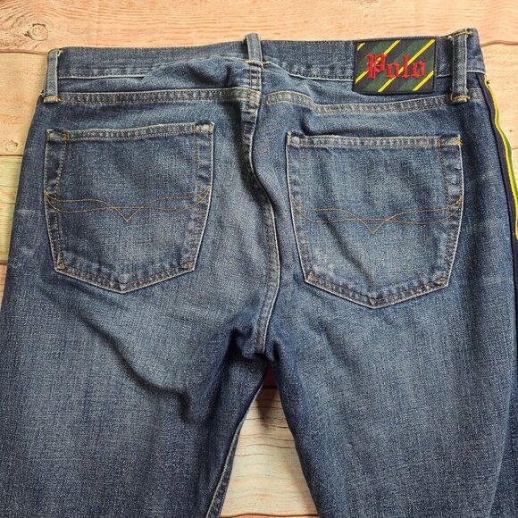 Polo Ralph Lauren Varick Slim Straight Denim Jeans 33x30 Striped Accents Cotton - Picture 1 of 8